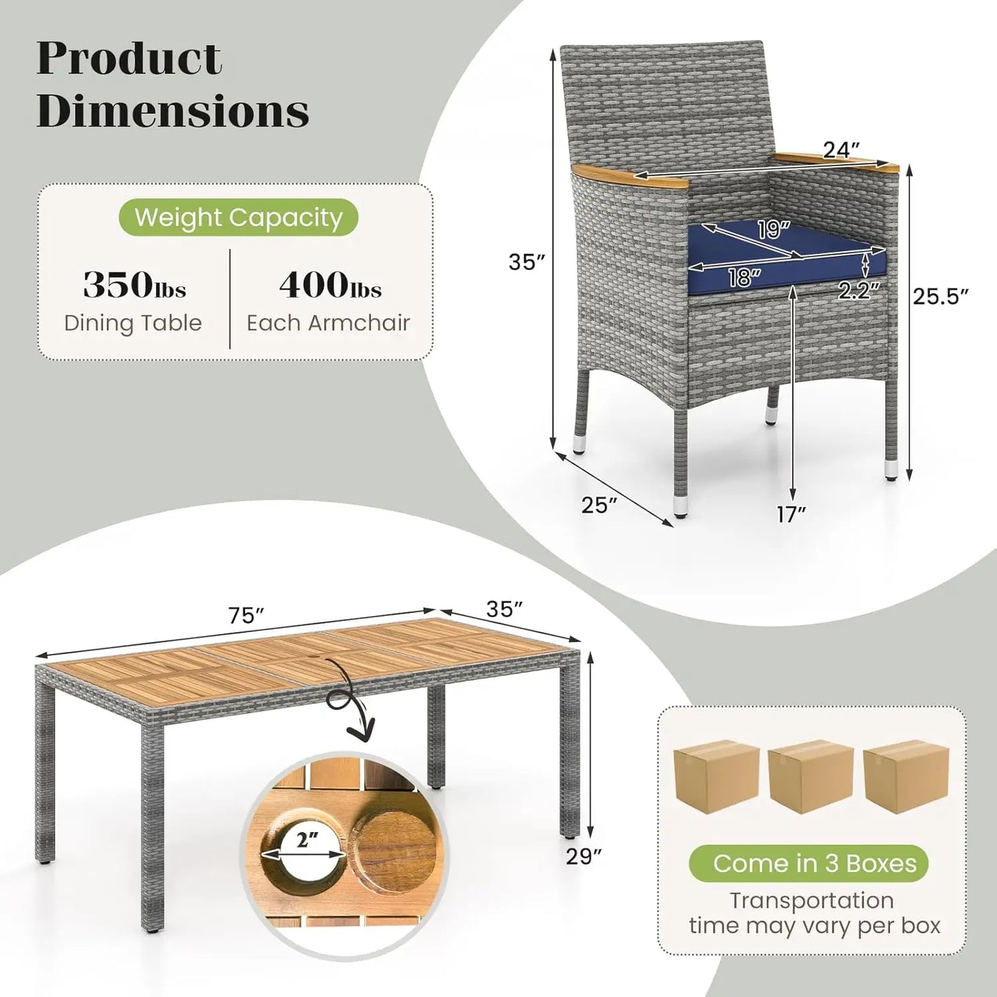 Rattan Outdoor Dining Set 9 Pieces With Cushioned Wicker Chairs