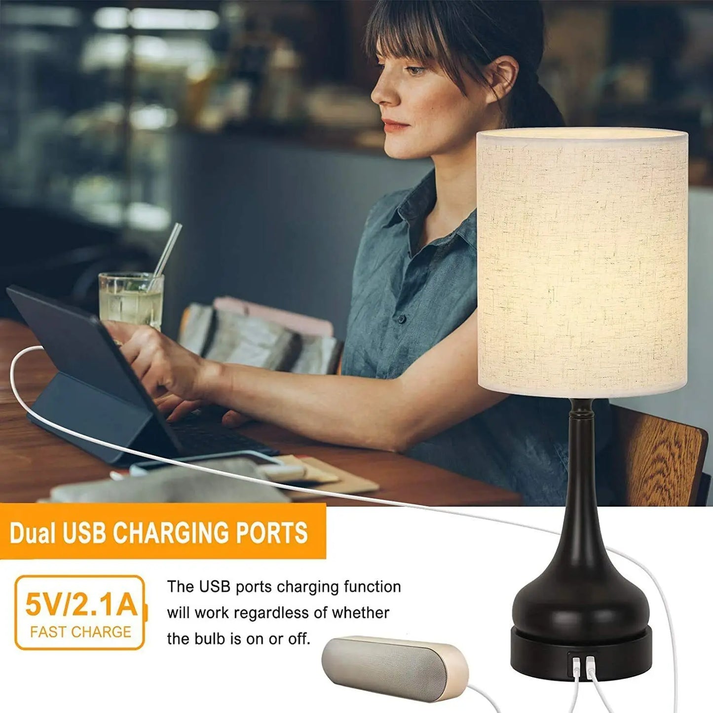 Bedside Table Lamps Set Of 2 With Touch Control USB