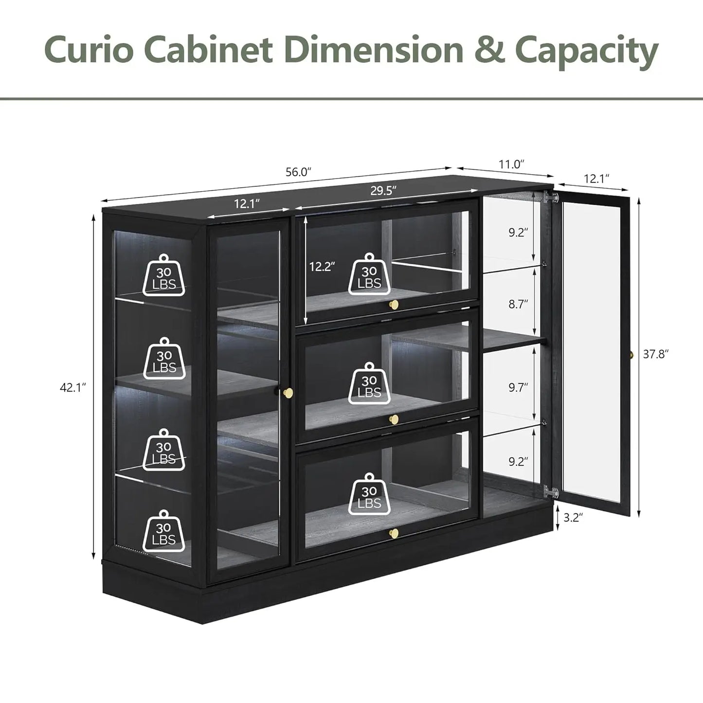 ZHILU Display Cabinet With Acrylic Glass Doors And LED Lighting