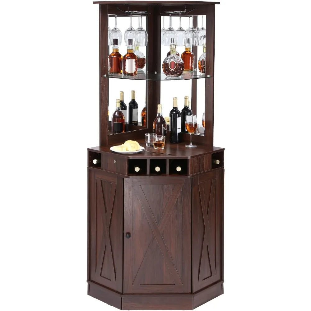 Corner Industrial Bar Cabinet Wood Wine Table For Liquor