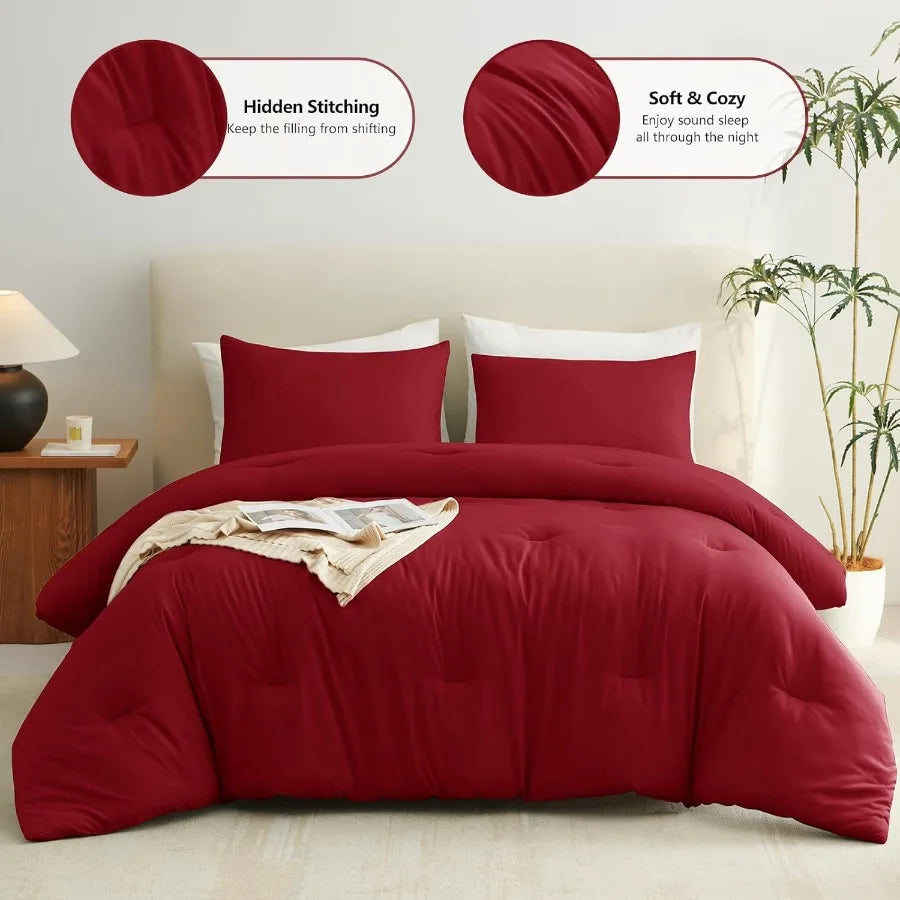 Comforter Set 3 Piece Fleece Quilted Breathable Bedding