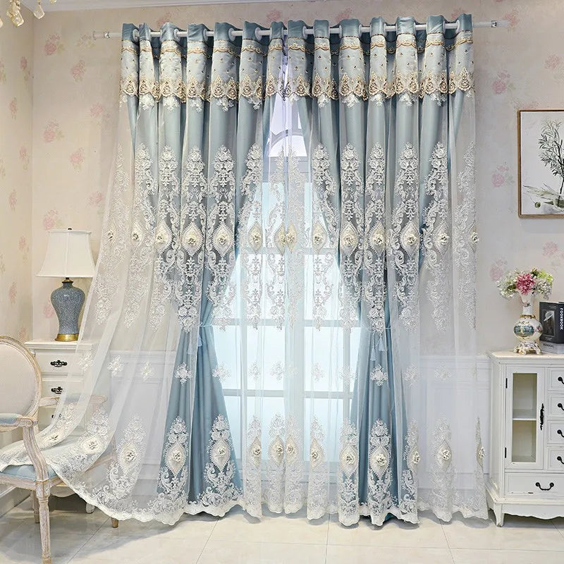 Vintage Embroidered Curtains With 3D Relief Dual Layer Privacy