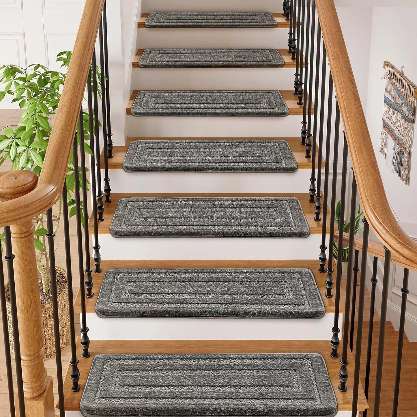 Bullnose Carpet Stair Treads Set Non Slip Premium Soft Washable