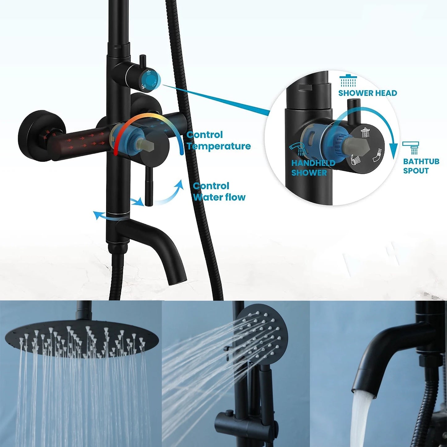Torayvino Shower Faucet Set 3 Function 360 Swivel Spout