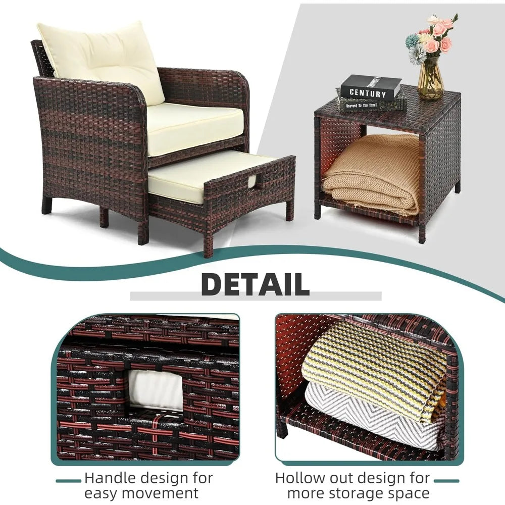 5-Piece Rattan Patio Furniture Set With Ottomans And Coffee Table