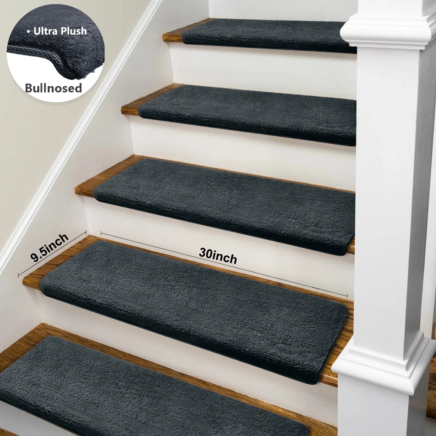 Bullnose Non Slip Stair Treads Plush Washable Self Adhesive Mats
