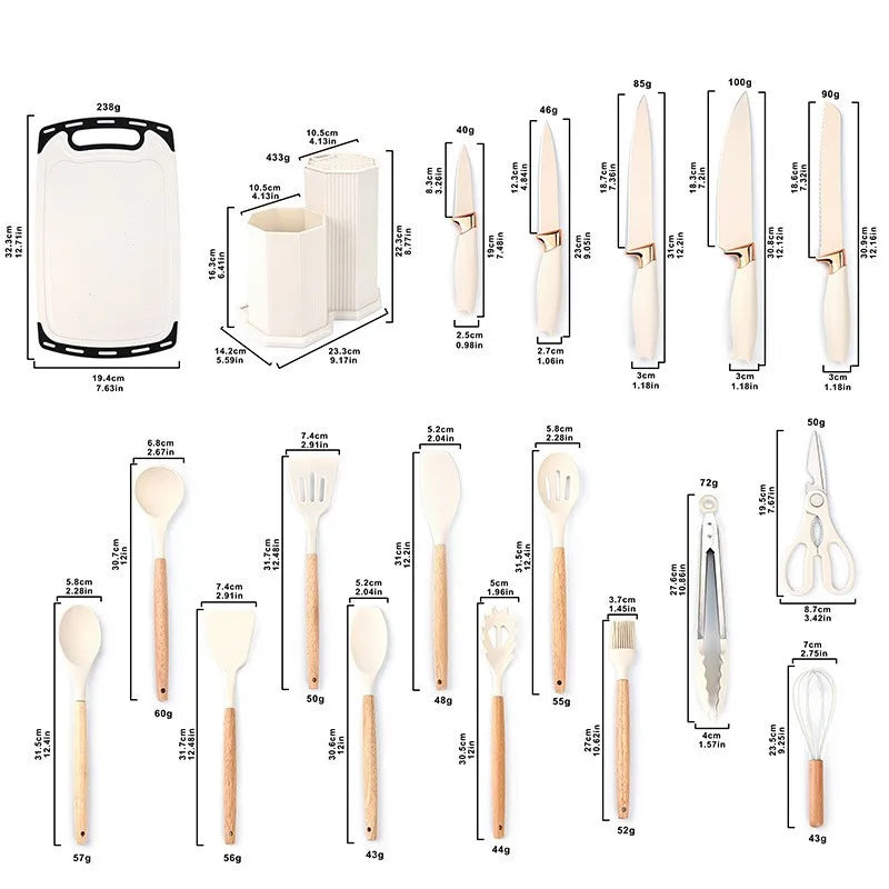 Stainless Steel Knife Set With Scissors And Cutting Board