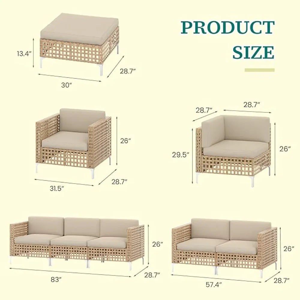 Outdoor Wicker Patio Sofa Set Boho Conversation Furniture