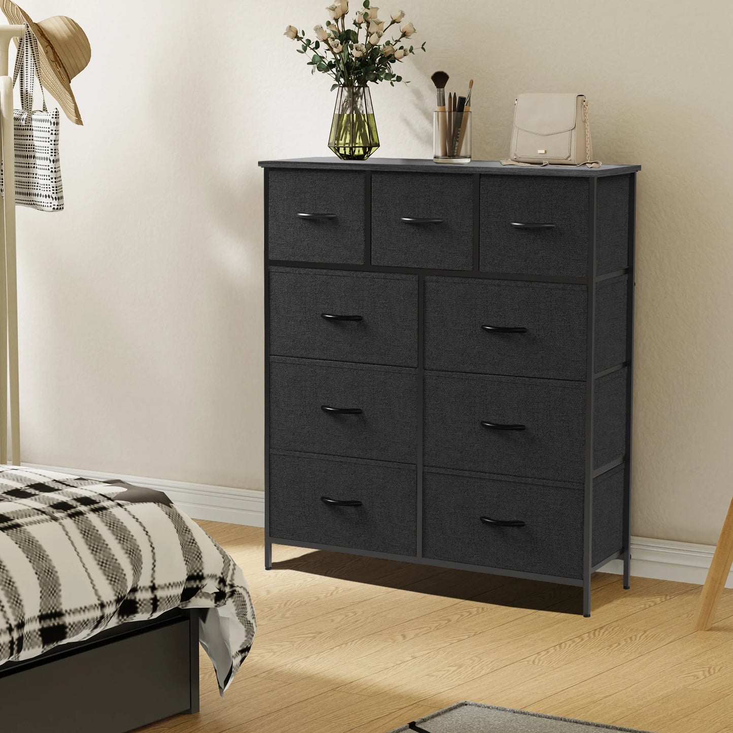 JHK Minimalist Dresser With 9 Fabric Storage Drawers