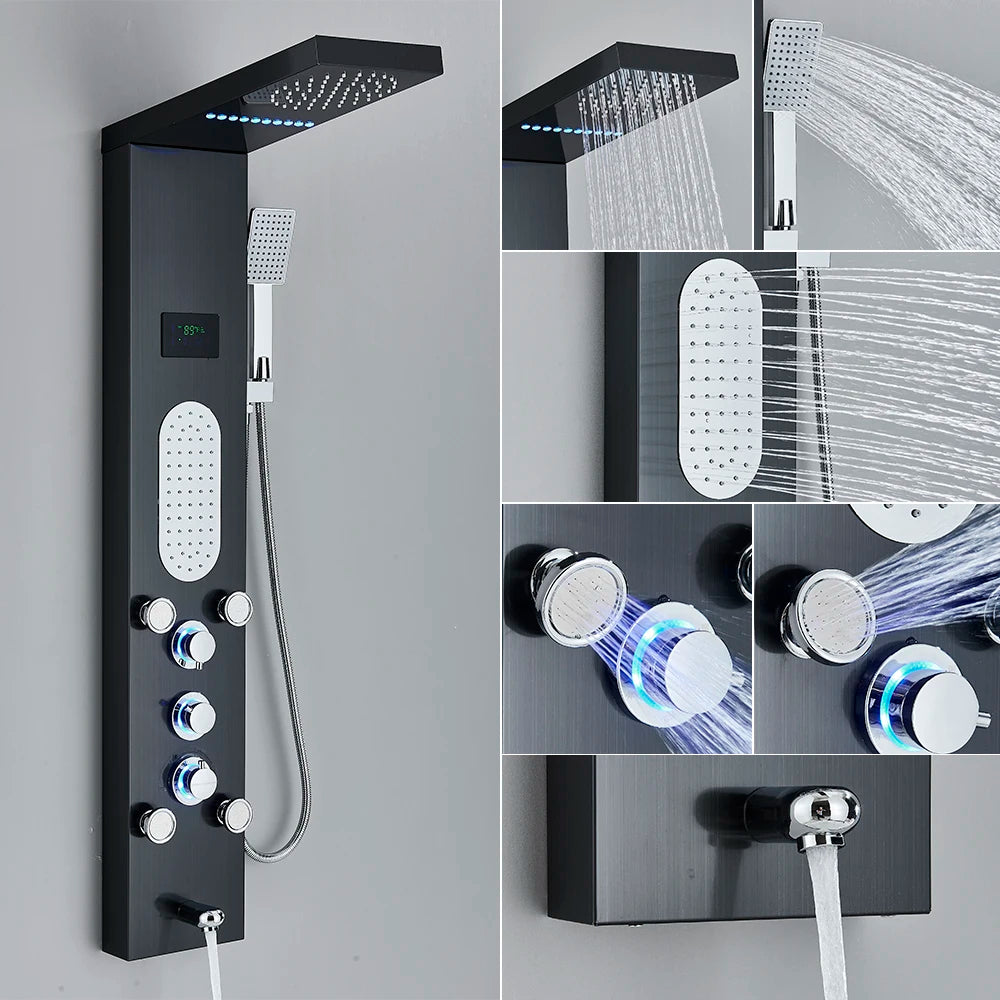 Poqihy Gold And Black Shower Panel System With Body Jets
