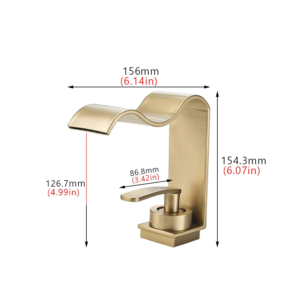 WJNMONE Deck Mounted Bathroom Faucet Hot Cold Waterfall Brass Mixer