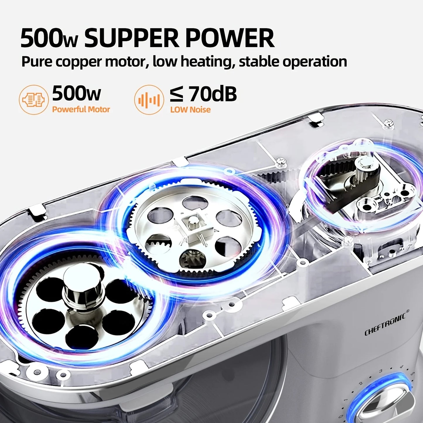 Cheftronic Tilt Head Stand Mixer 500W Six Speed