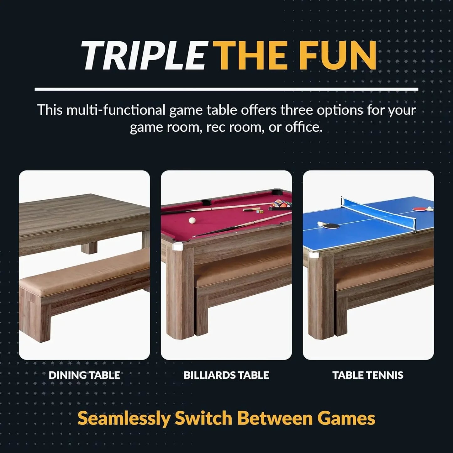 Dining Pool Table Combo With Ping Pong Benches Included