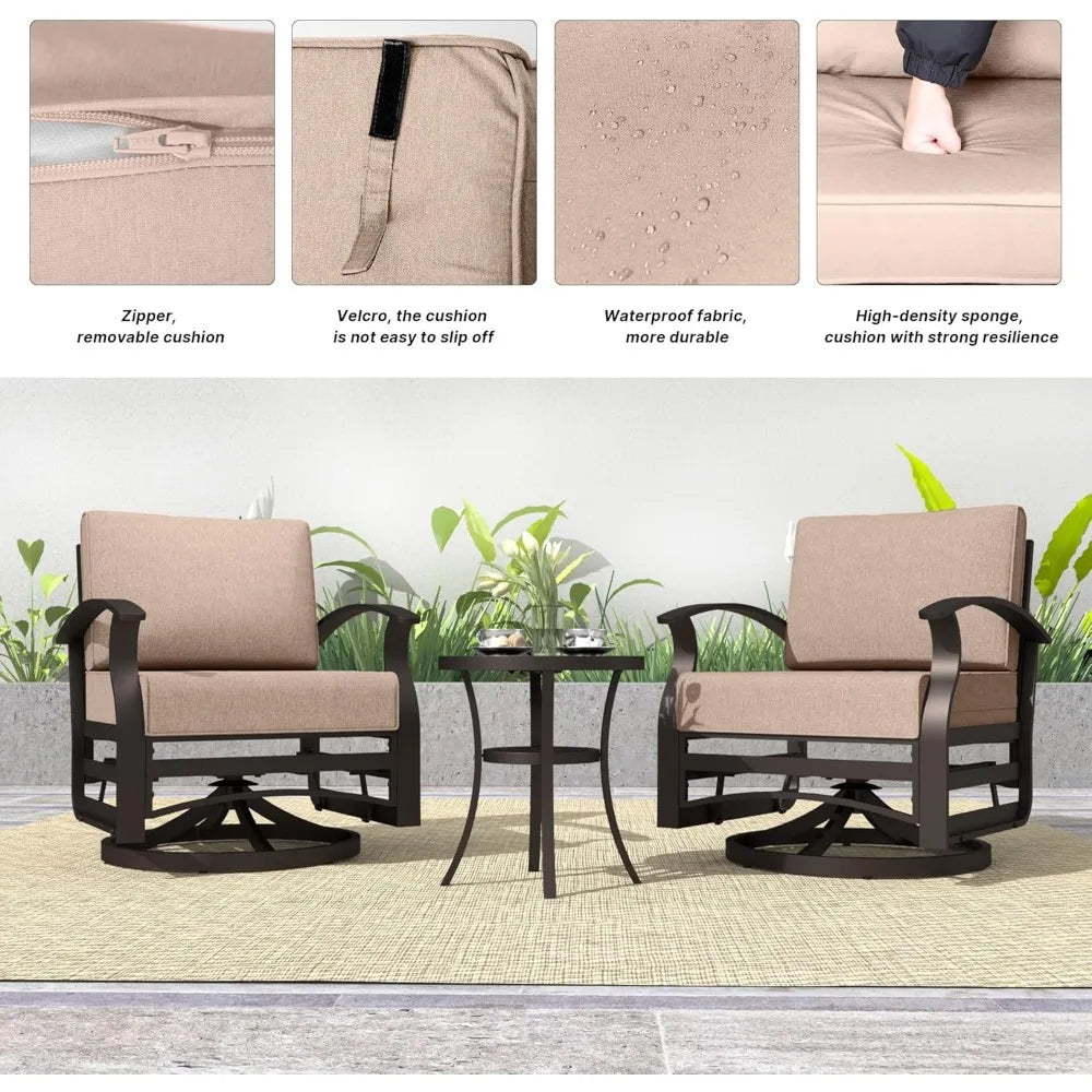 Outdoor Aluminum Patio Furniture Set With Swivel Gliders And Glass Table