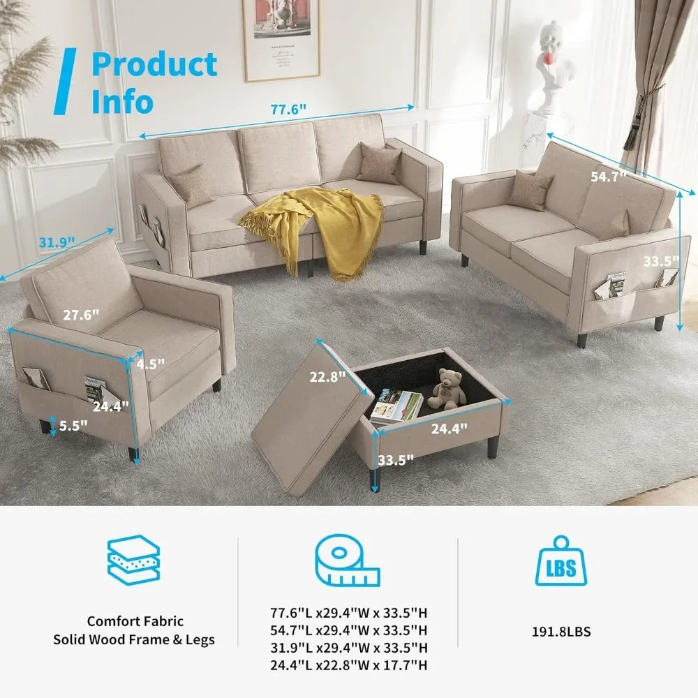 L Shaped Sectional Sofa Set Three Two One With Ottoman