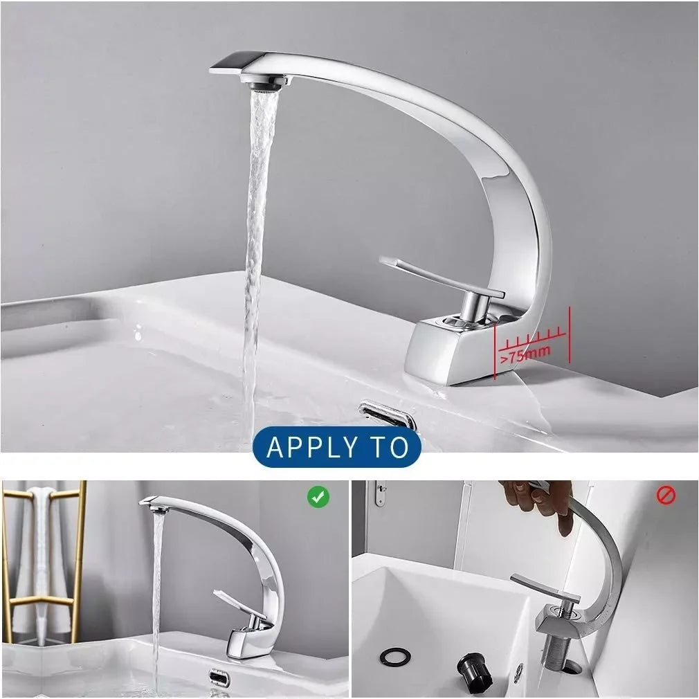 MYQualife Chrome Basin Faucet Deck Mounted Bathroom Hot Cold