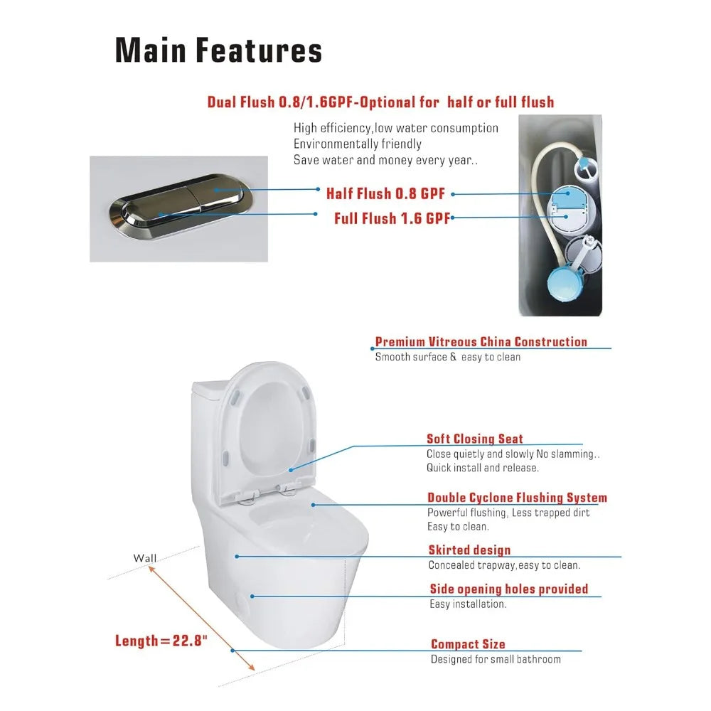 Compact One Piece Toilet Dual Flush Modern Minimalist