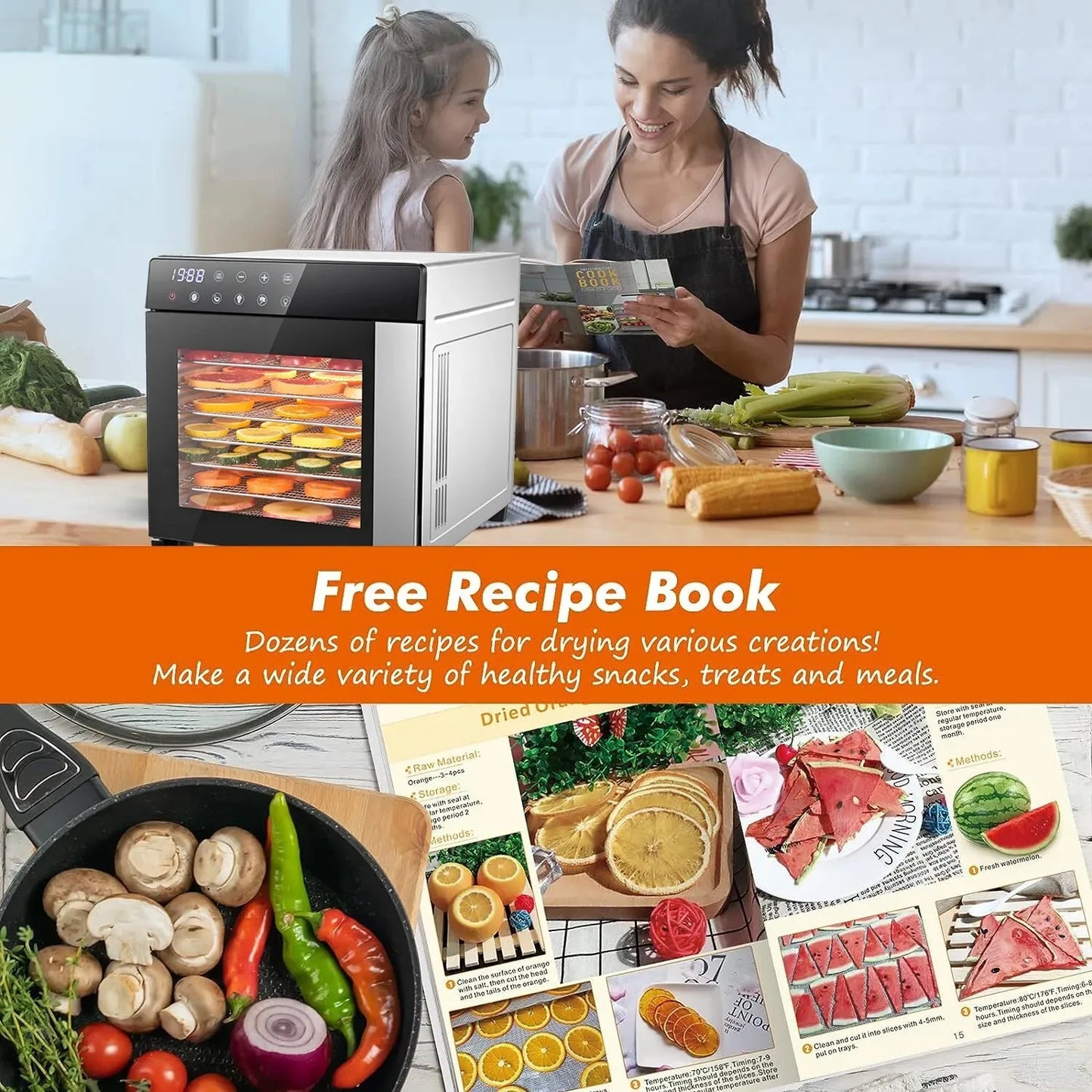 SNDOAS Stainless Steel Food Dehydrator 600W Digital Timer Presets