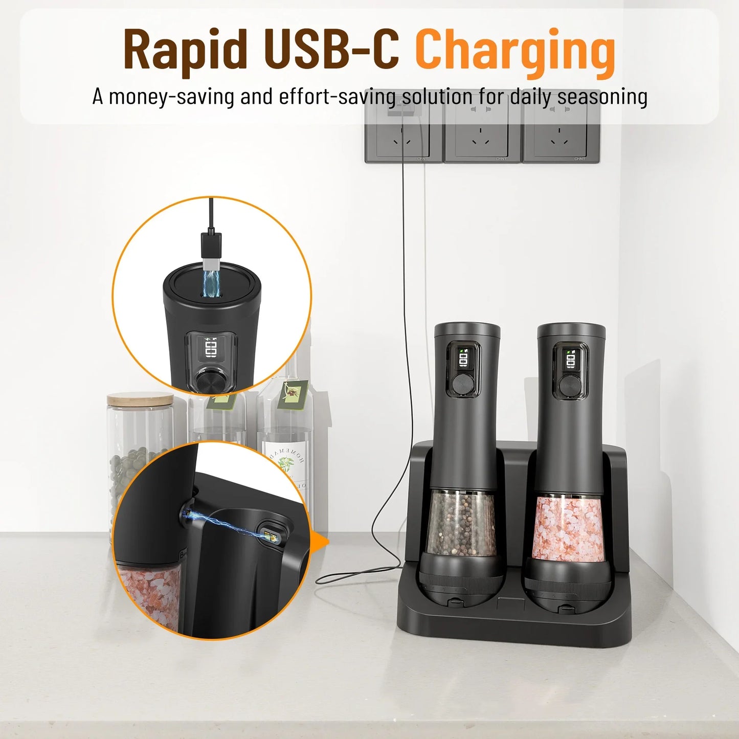 Kankeirr Electric Pepper And Salt Grinder With Rechargeable Base LED