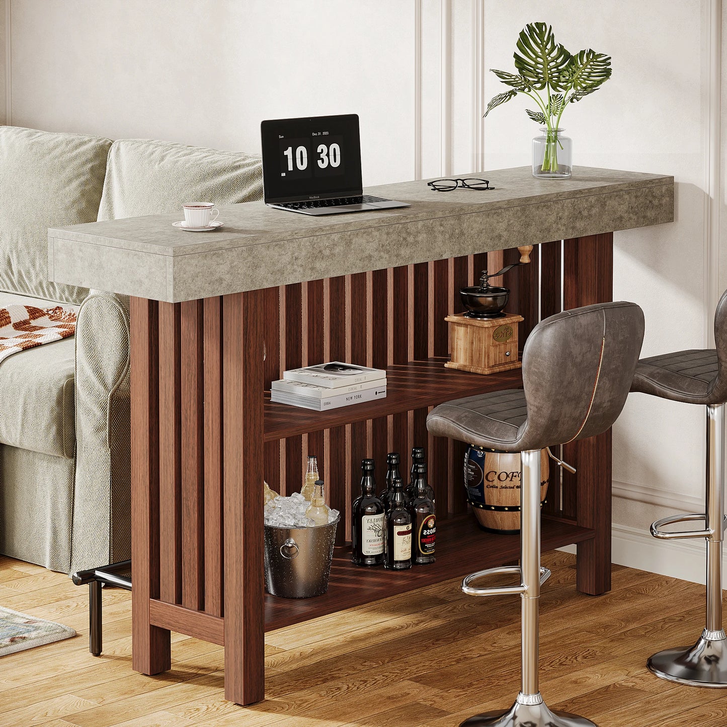 Tribesigns Bar Unit 2-Tier Pub Table Cabinet