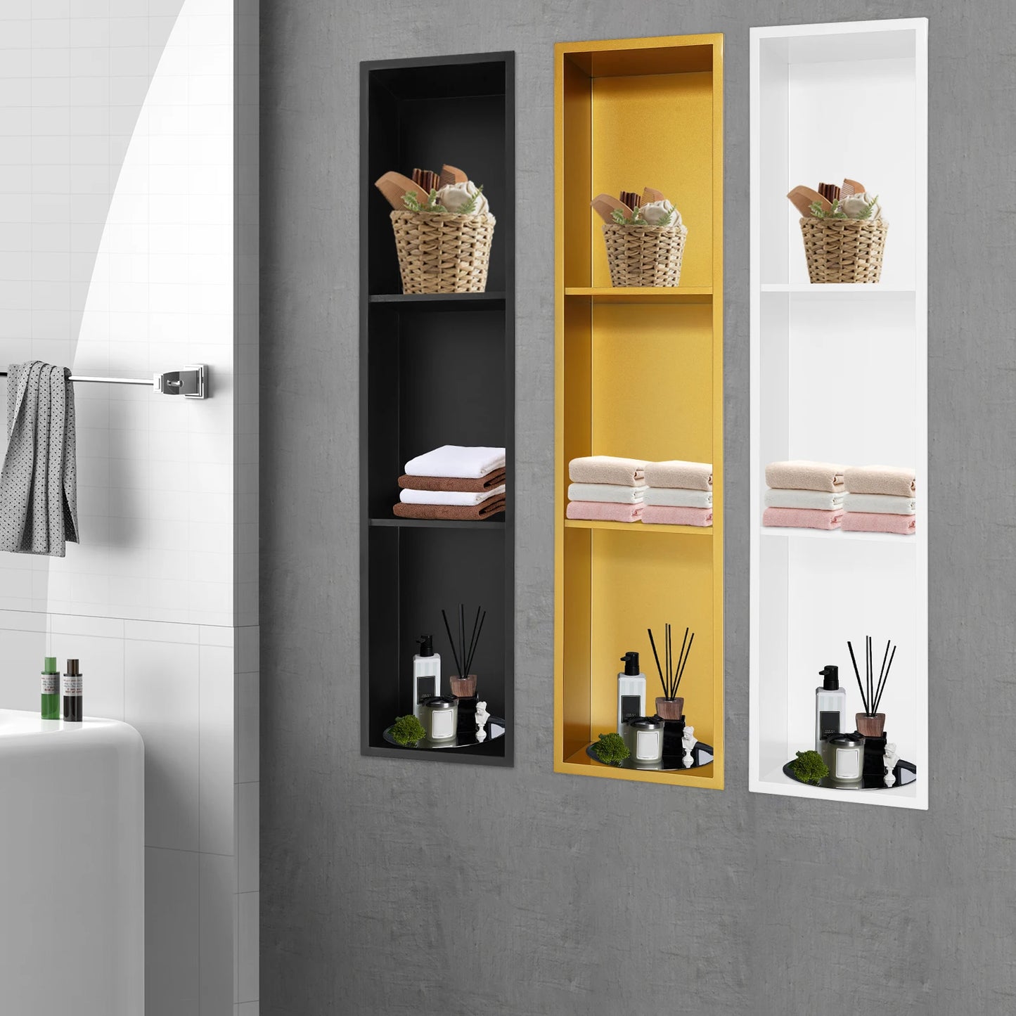 304 Stainless Steel Rectangular Shower Niche Wall Mounted 3 Tier