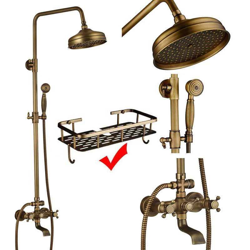 SAFLIHCAR Brass Antique Shower Faucet Set Wall Mount Dual Handshower
