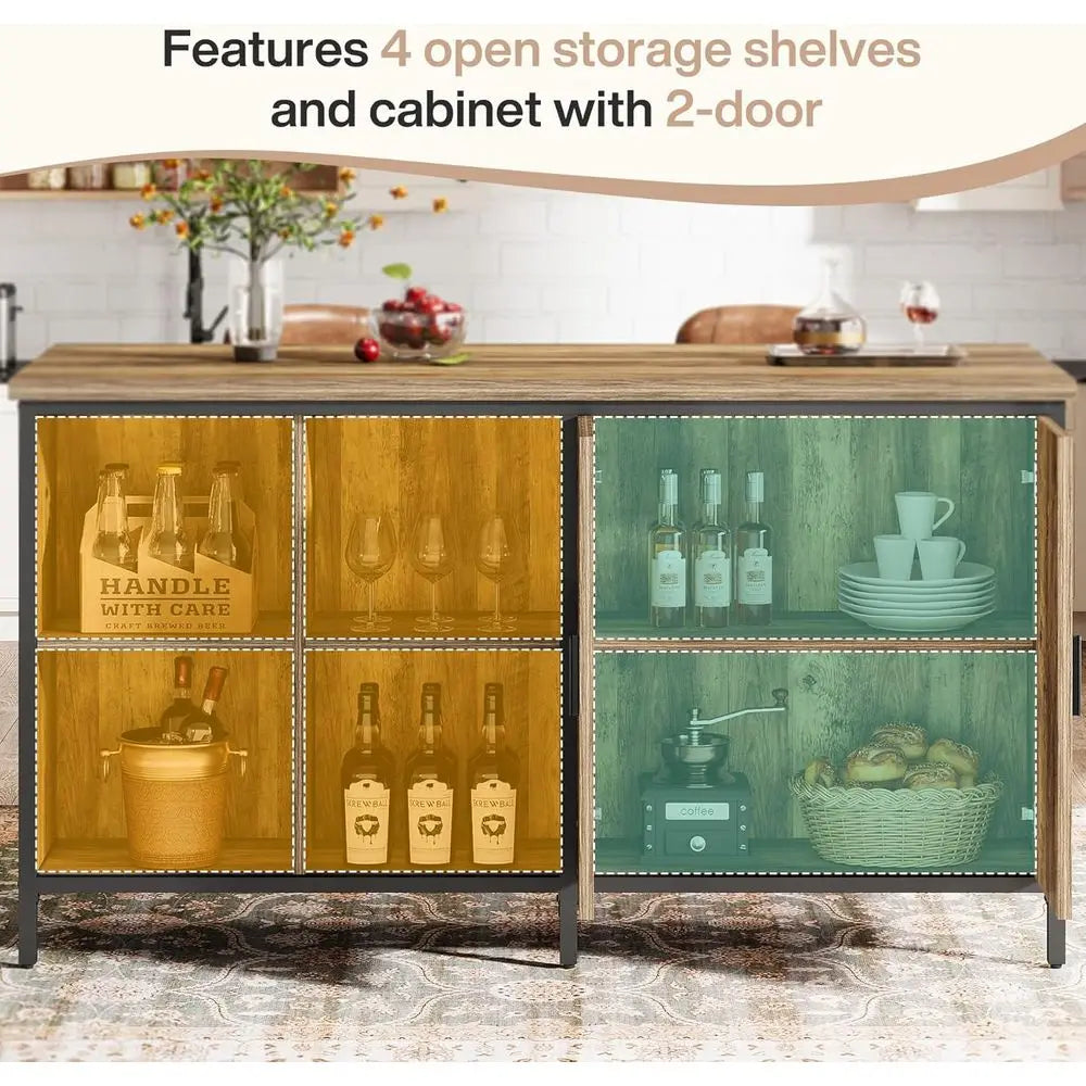 LZJV Industrial Rustic Wood Bar Table With Two Tier Shelves