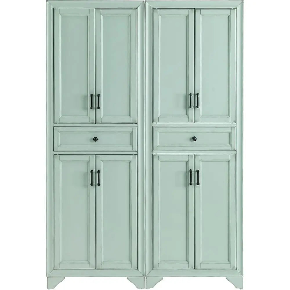 Tara 2-Piece Pantry Storage Cabinet Set with Shelves, Kitchen, Dining, or Laundry Room, Distred Seaoam Blue