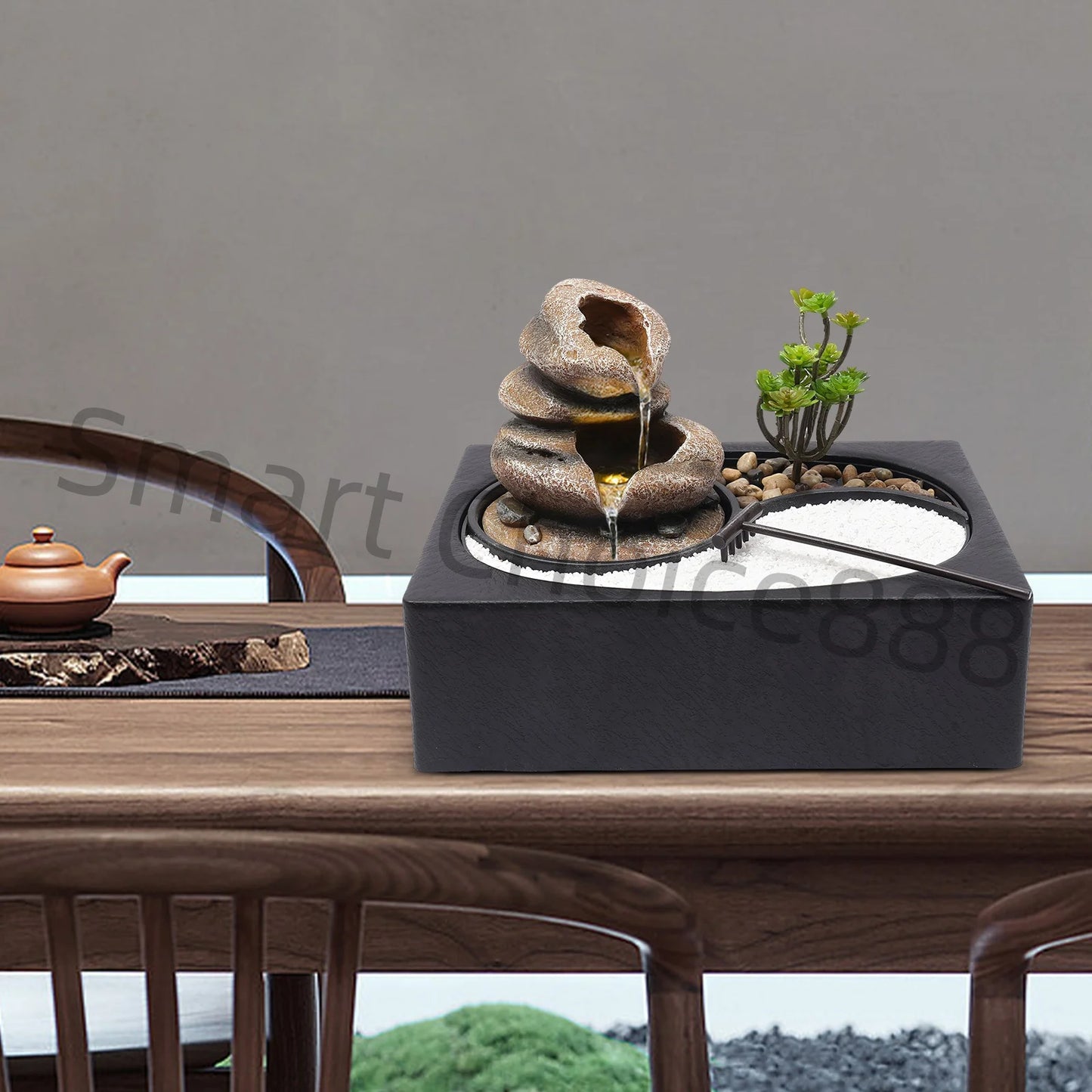 Indoor Desktop Fountain Waterfall Rockery Sand Garden Decor