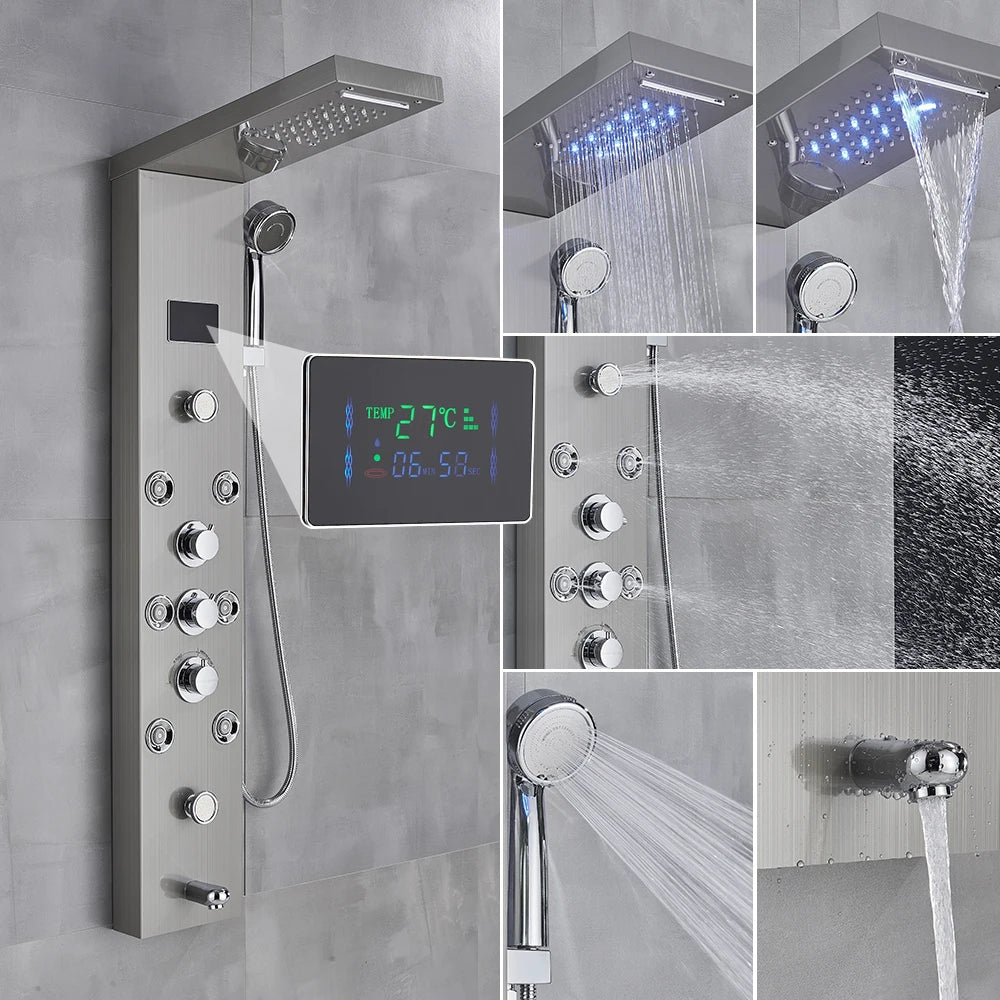 Poqihy Gold And Black Shower Panel System With Body Jets