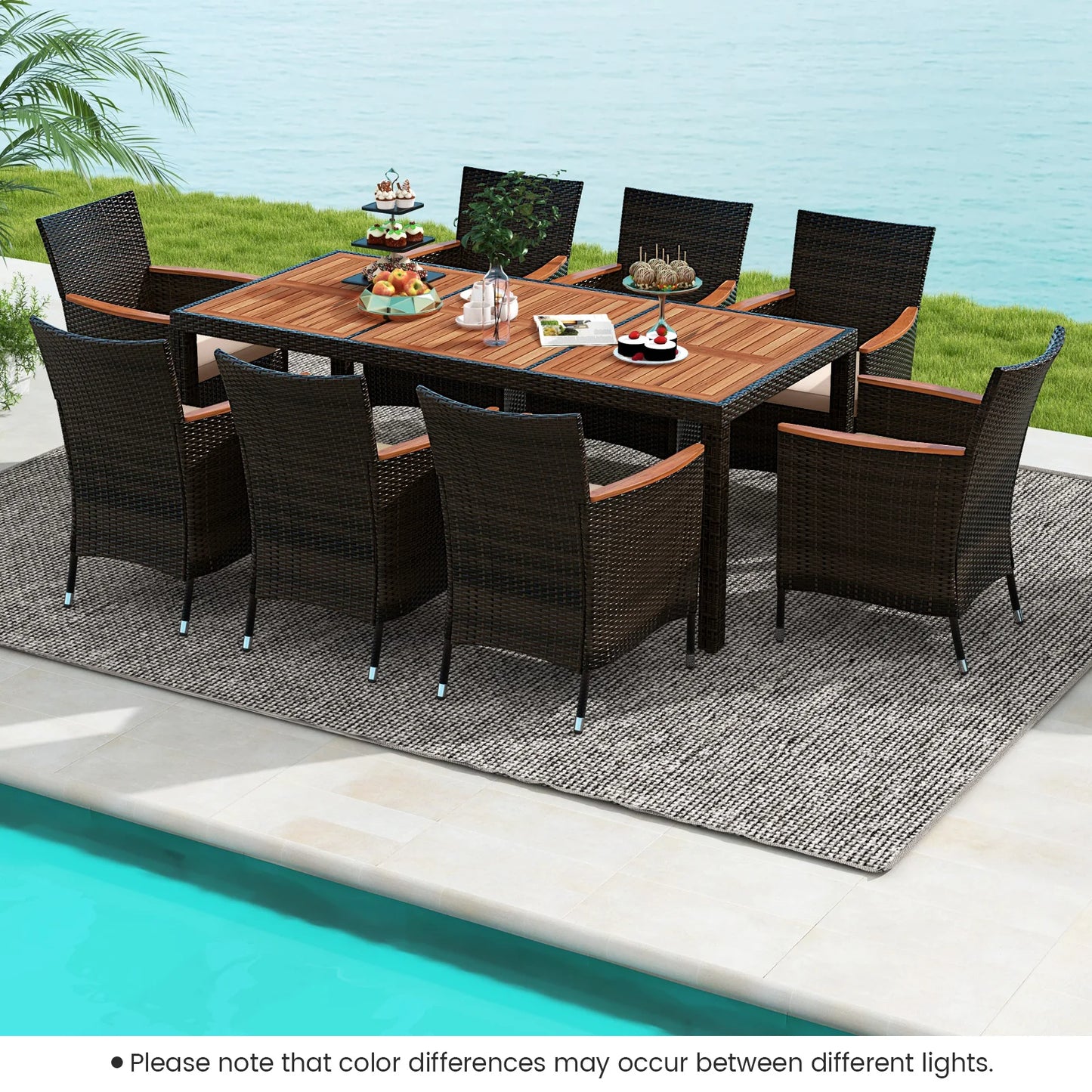 HOMASIS 9 Piece Patio Dining Set Acacia Table And Cushions