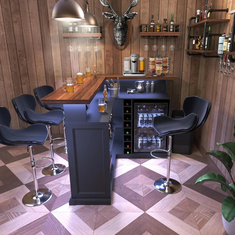 L Shaped Home Bar Cabinet With Fridge Space For Basement