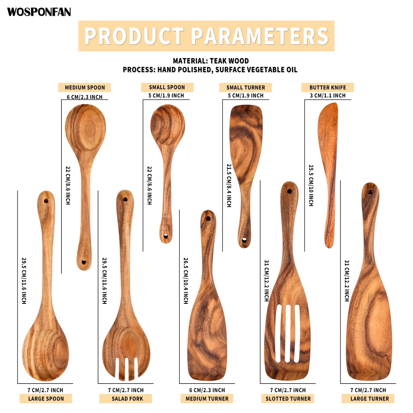 NONED 9 Piece Wooden Kitchen Utensils Set With Spoons