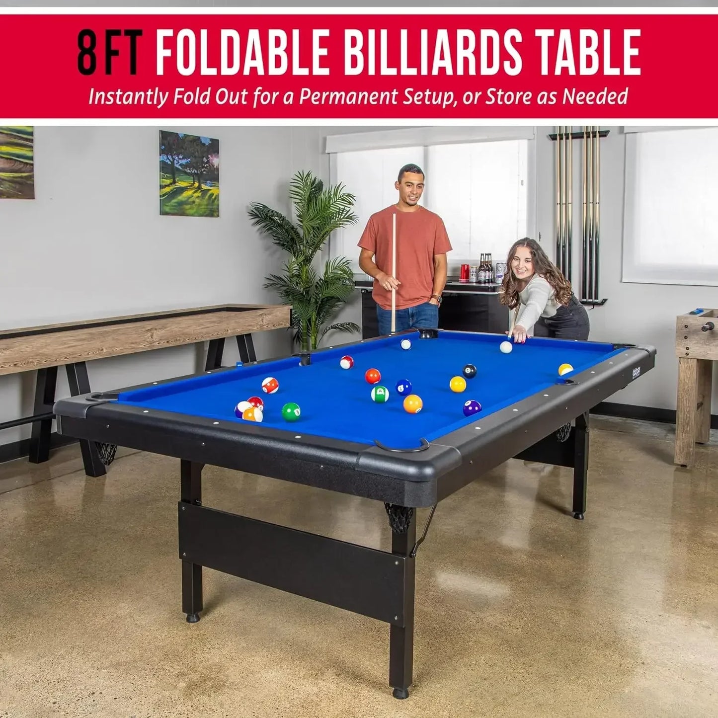 Portable Pool Table With Full Set Balls Cues Chalk Brush