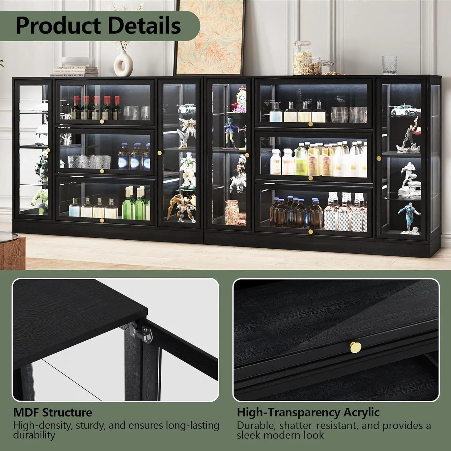 ZHILU Display Cabinet With Acrylic Glass Doors And LED Lighting