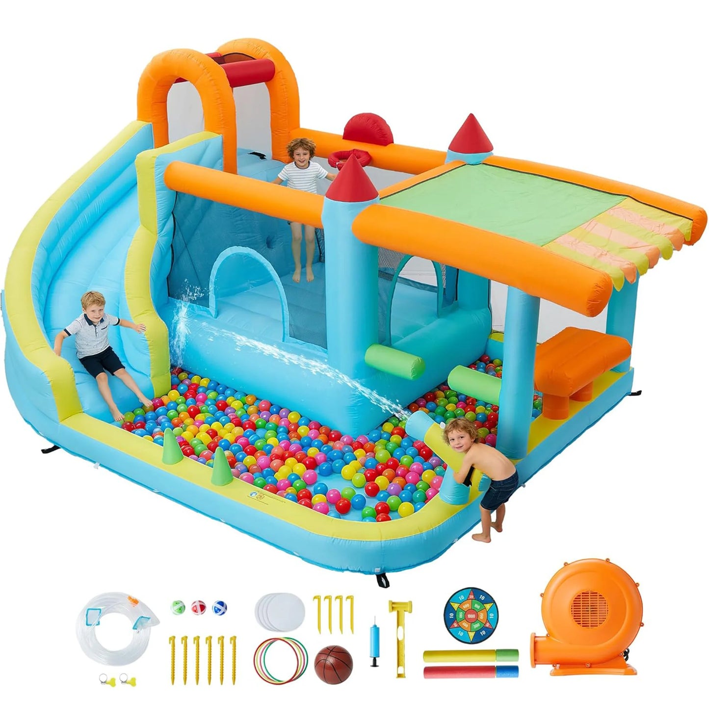 HiMISS 12-In-1 Inflatable Bounce House Water Slide Backyard