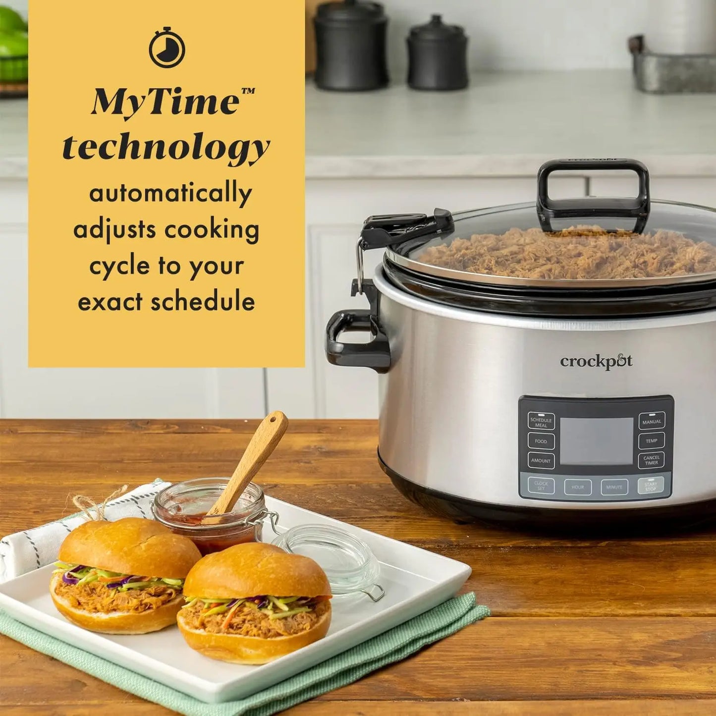 XMSJ Programmable Portable Slow Cooker With Timer Locking Lid