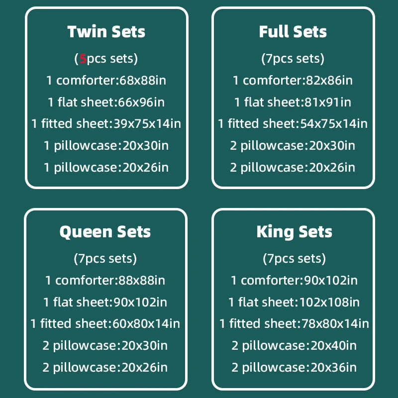 EasYum 7-Piece Bedding Set Comforter Flat Sheet Fitted Sheet Pillowcases