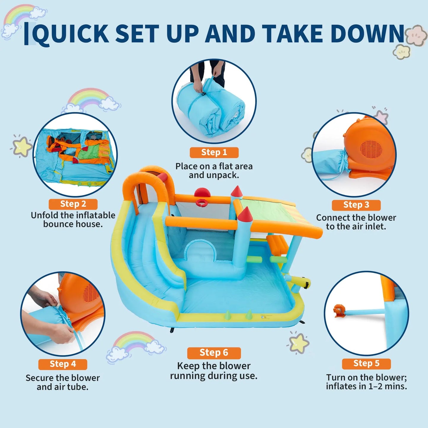 HiMISS 12-In-1 Inflatable Bounce House Water Slide Backyard