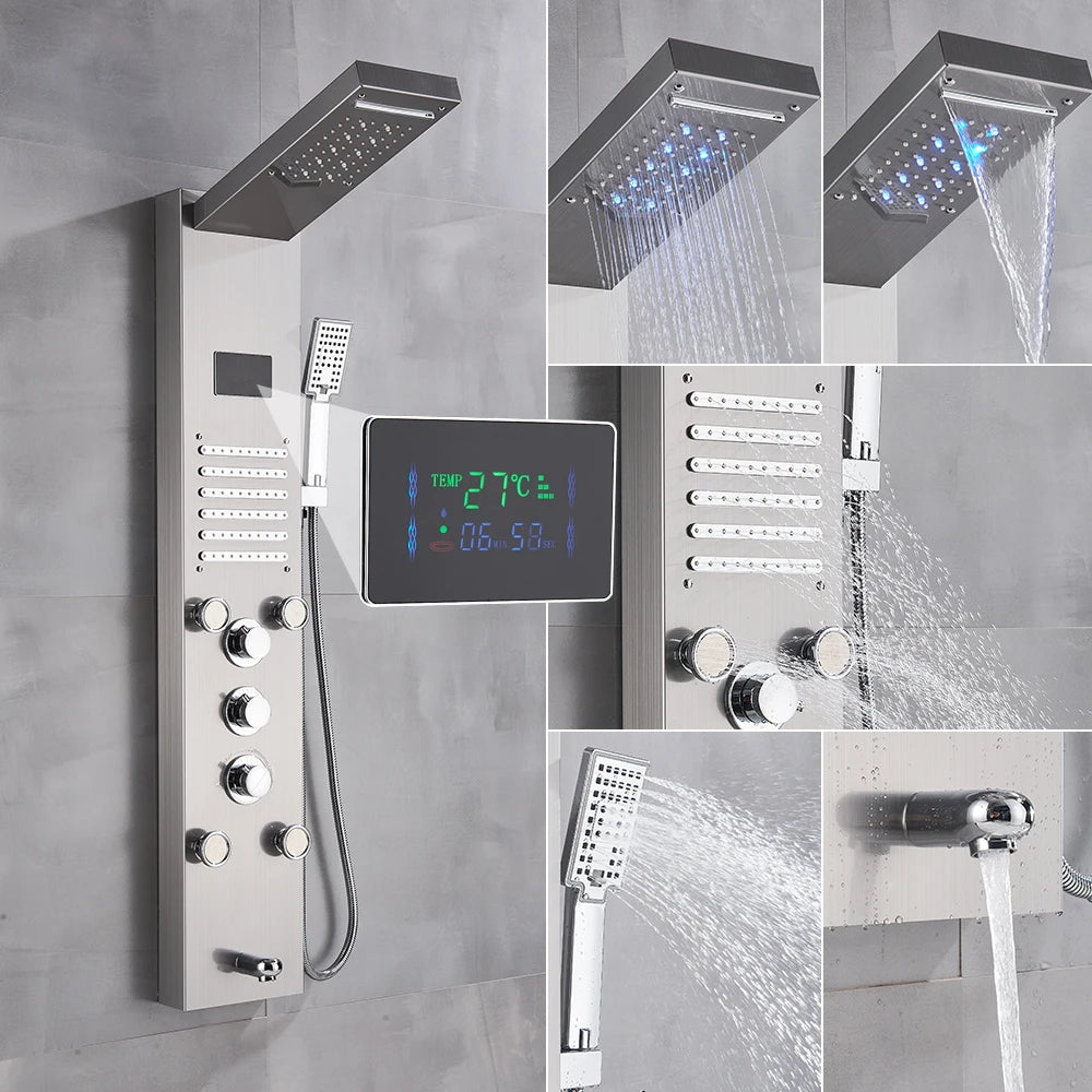 Poqihy Gold And Black Shower Panel System With Body Jets