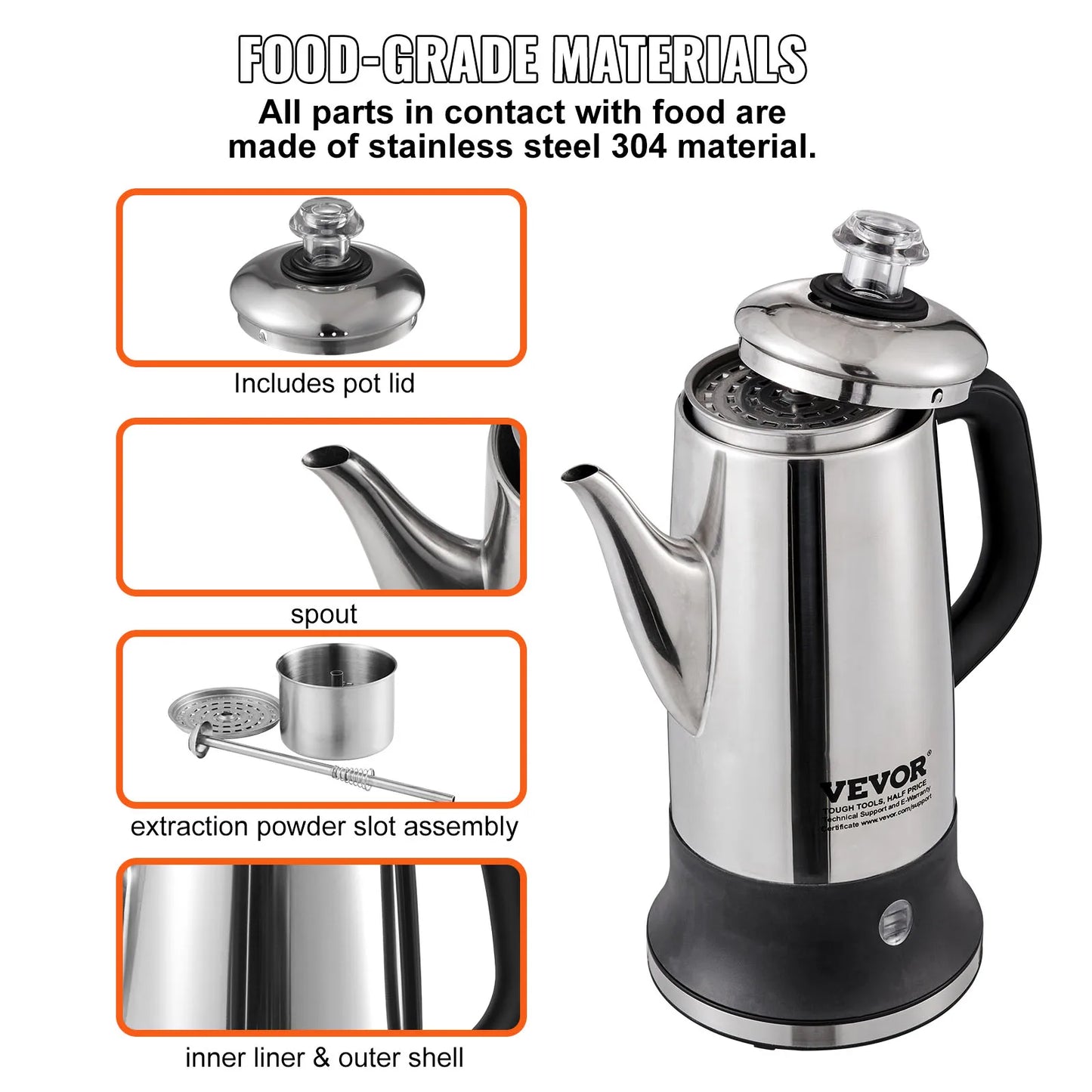 SucceBuy Electric Percolator Coffee Pot 304 Stainless Steel