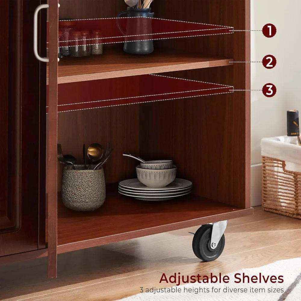 Walnut 54" Rolling Kitchen Island on Wheels, Large Kitchen Cart with Storage Cabinet, Portable Wood Island Table with 2 Drawers