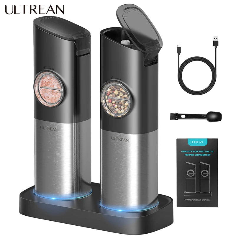 Ultrean Electric Salt And Pepper Grinder With Adjustable Fineness Lids
