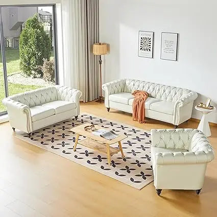 DAFIFY Velvet Chesterfield Living Room Set Sofa Loveseat Chair