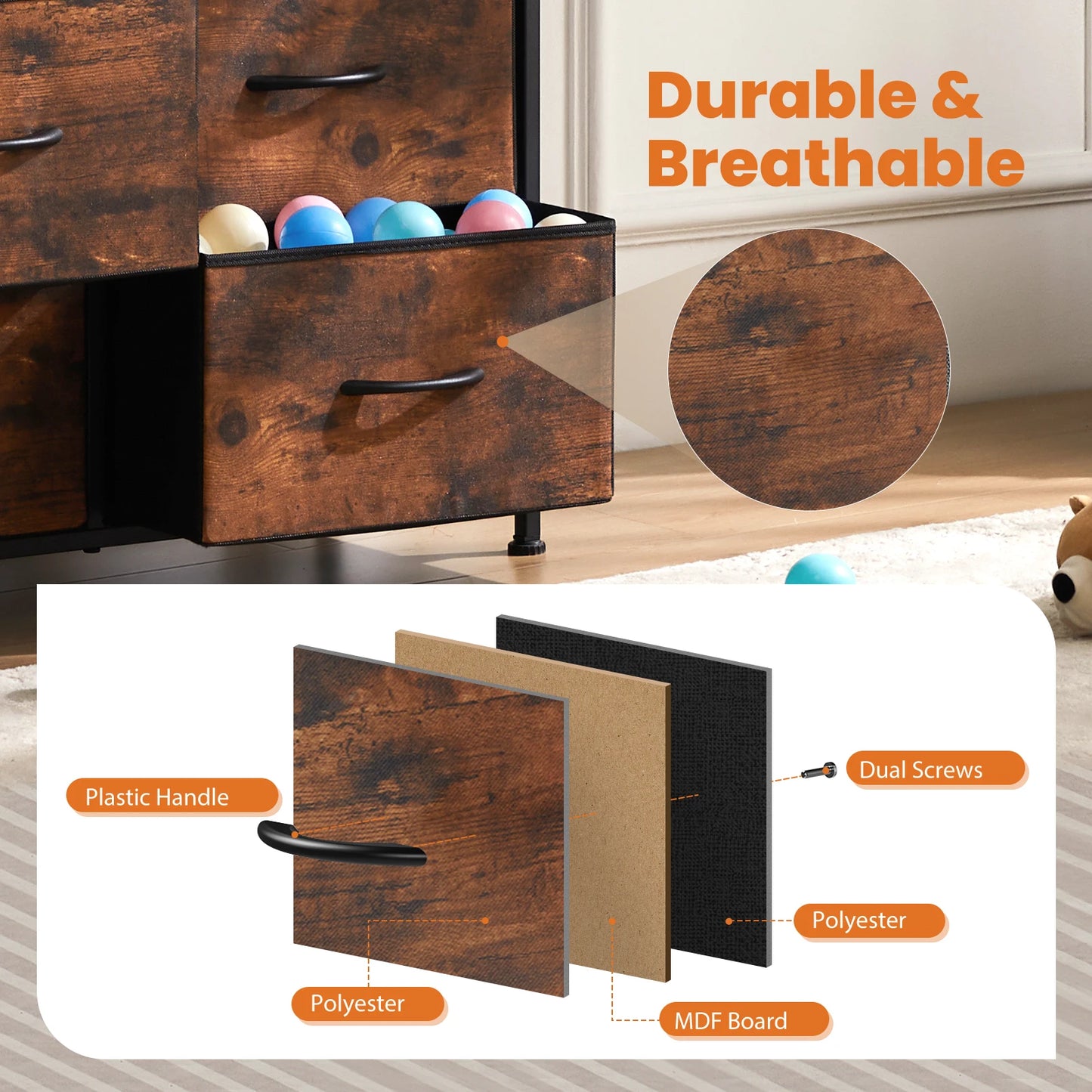 JHK Minimalist Dresser With 9 Fabric Storage Drawers