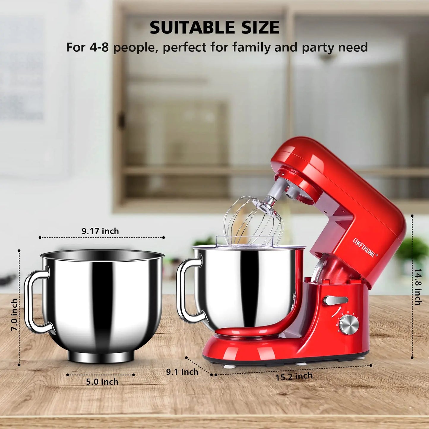 Cheftronic Tilt-Head Stand Mixer 650W With Milk Frother