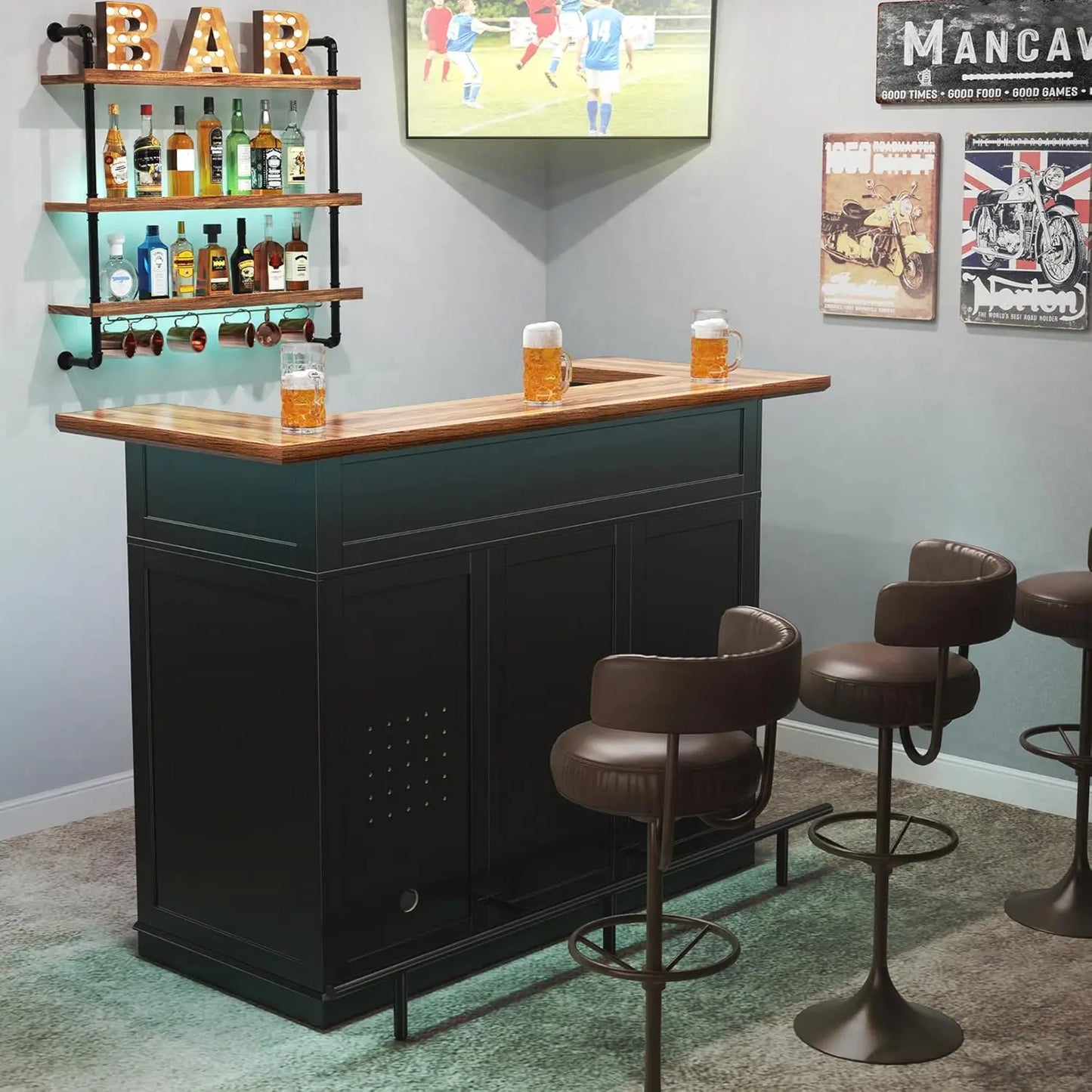 U-Shape Home Bar Cabinet With Fridge Space For Living Room