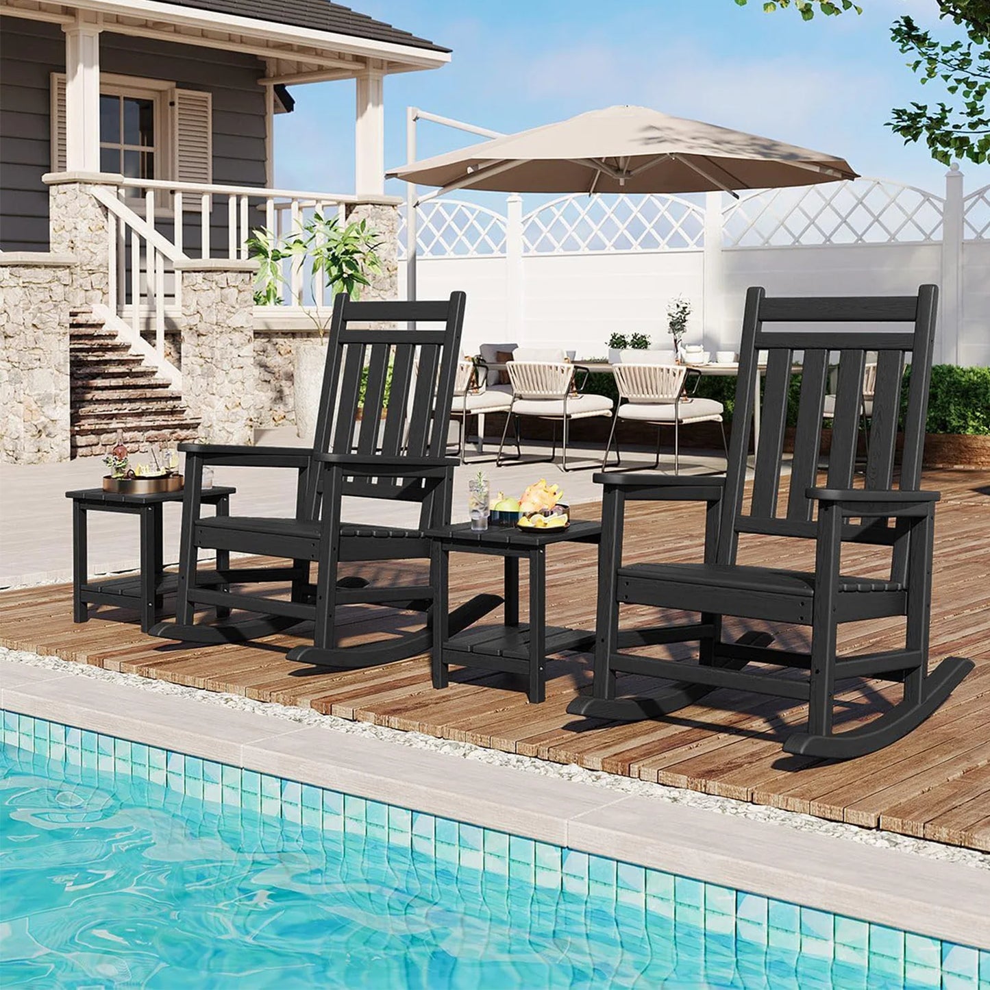 HiMISS Outdoor Poly Lumber Rocking Chair Set With Side Table