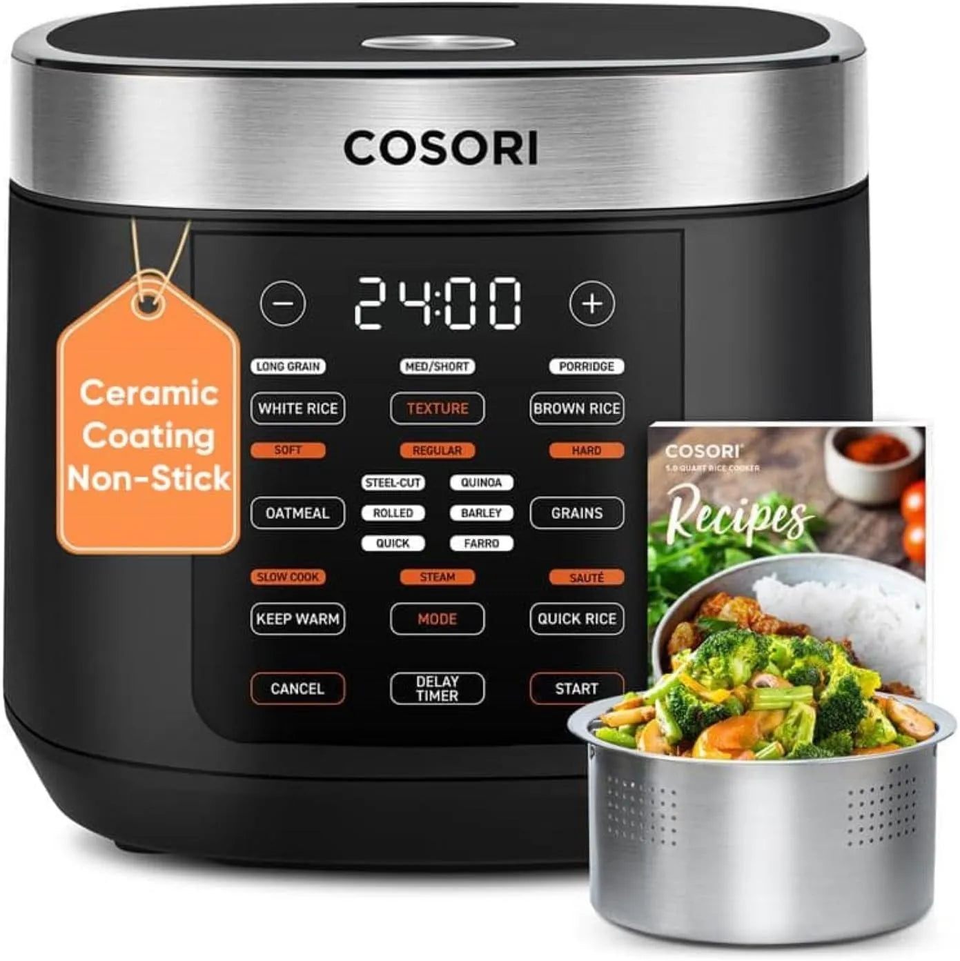 10 Cup Rice Cooker 24H Keep Warm Nonstick Ceramic Pot