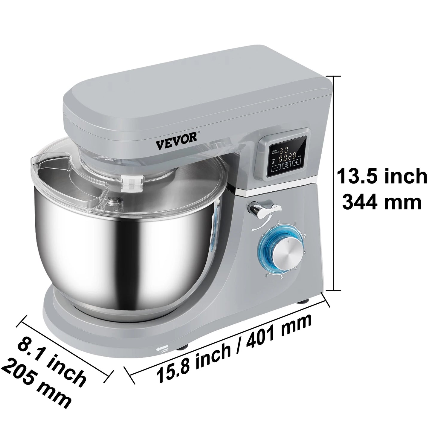 VEVOR 5-In-1 Stand Mixer LCD Timer Stainless Bowl Premium
